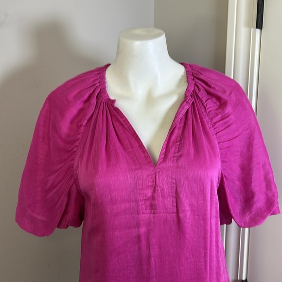 Marie Oliver Greta Linen Silk Blend Mini Dress Pink camellia puff sleeve Sz S - Picture 4 of 13